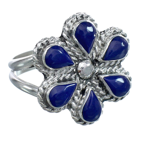 Native American Lapis Silver Flower Ring Size 8-3/4 JX130528